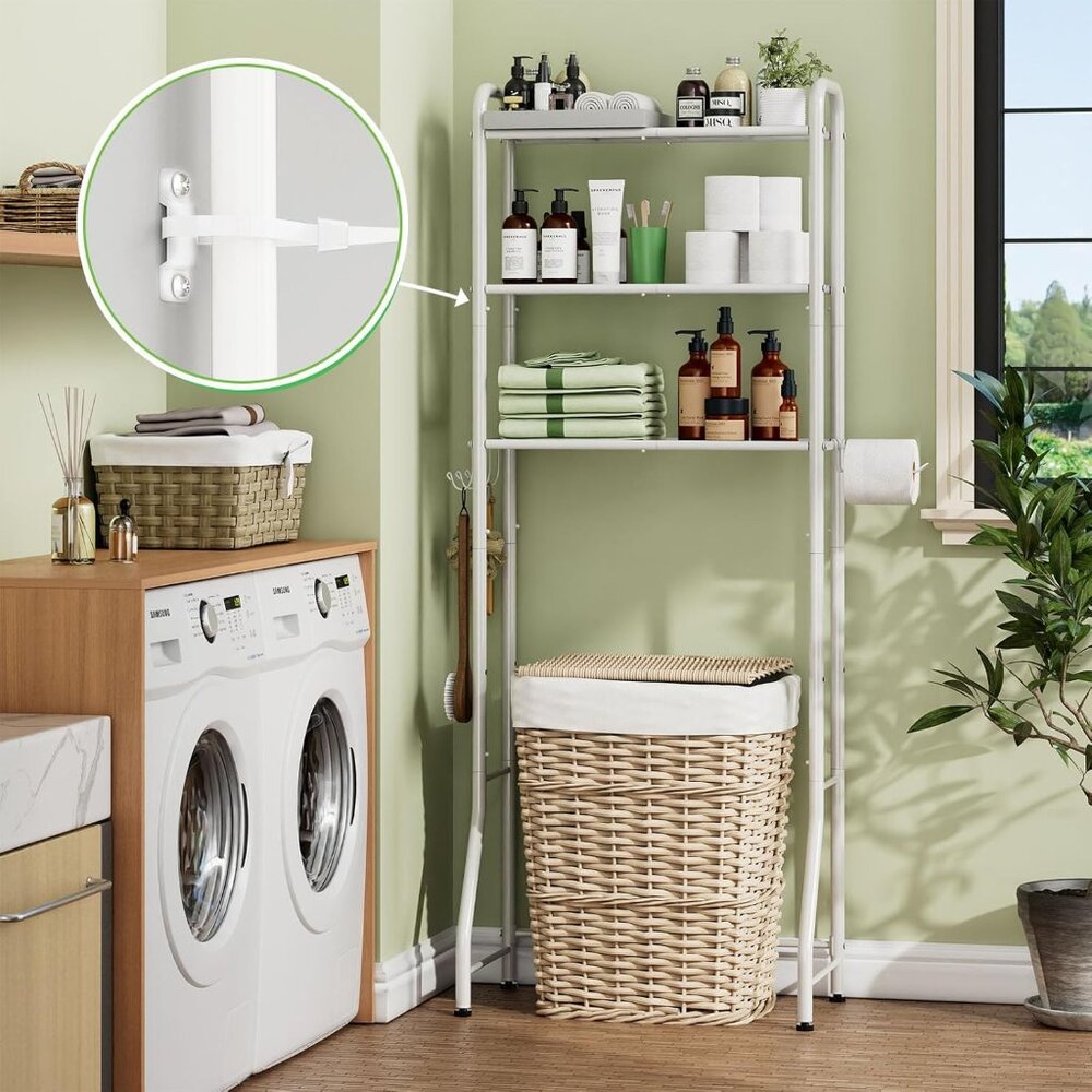 Space-Saving 3-Tier Bathroom Shelf with Integrated Paper Holder - Durable Design - Picture 5 of 6